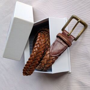 Vintage Brown Leather Braided Belt. 48 in
